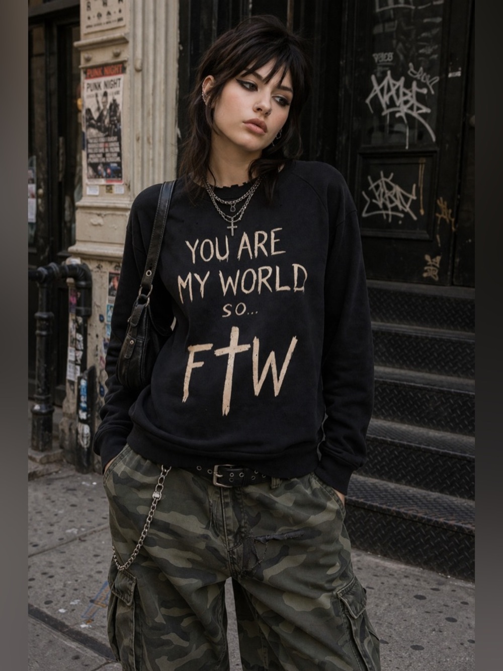 UNIF YOU ARE MY WORLD SO F THE WORLD BLACK INTENTIONALITY DISTRESSED SWEATSHIRT